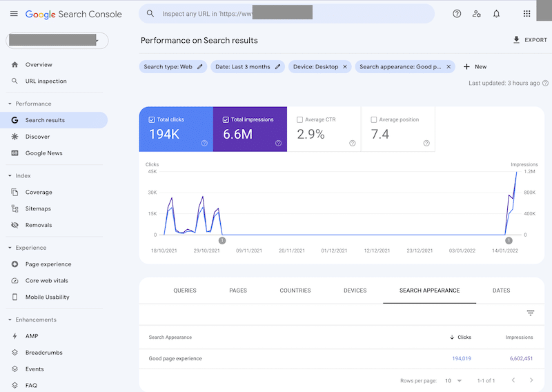 Nuevo informe de experiencia de página de Google Search Console para escritorio 2 Informe de rendimiento de experiencia de página para dispositivos de escritorio en GSC