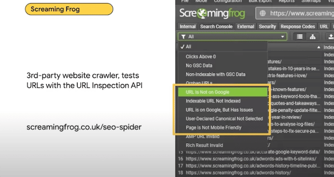 Transcripción de la presentación en Google I/O de las novedades en Search 6 ScreamingFrog con la API de Google