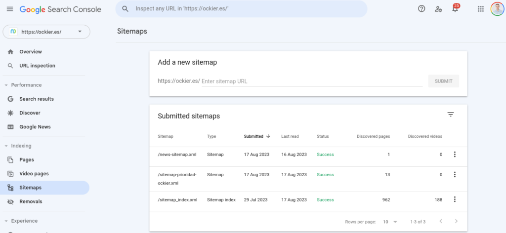 Sitemaps y Robots.txt: claves para una indexación eficaz 2 Mapas del sitio XML almacenados y su estado en Google Search Console