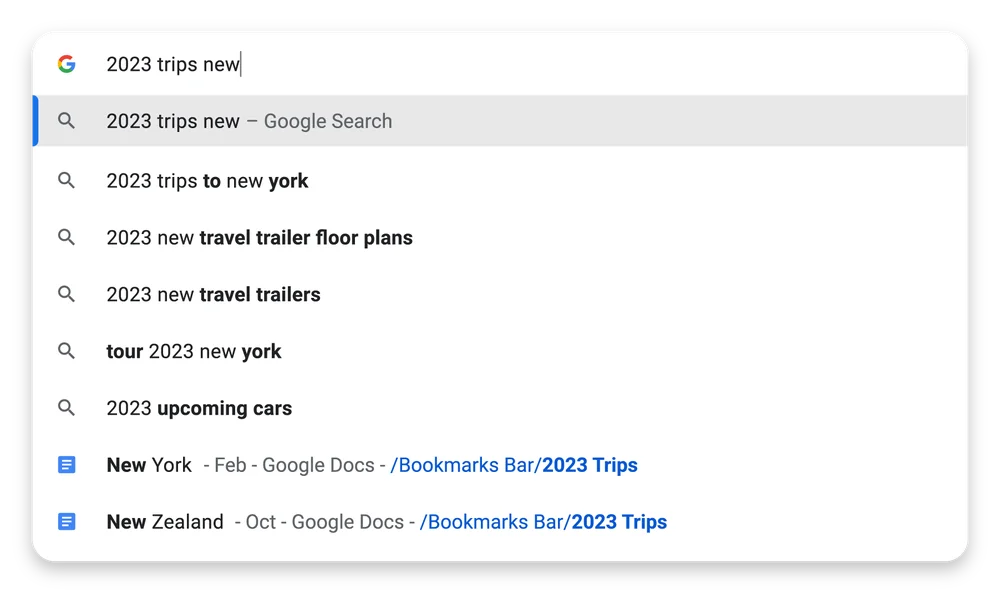 5 actualizaciones de la barra de direcciones de Chrome para mejorar la velocidad de búsqueda 3 Búsqueda en marcadores desde la barra de en Google Chrome