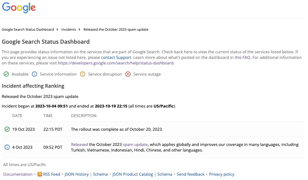 Google anunció el fin de la actualización Spam de 2023 1 google dashboard fin actualizacion spam octubre 2023